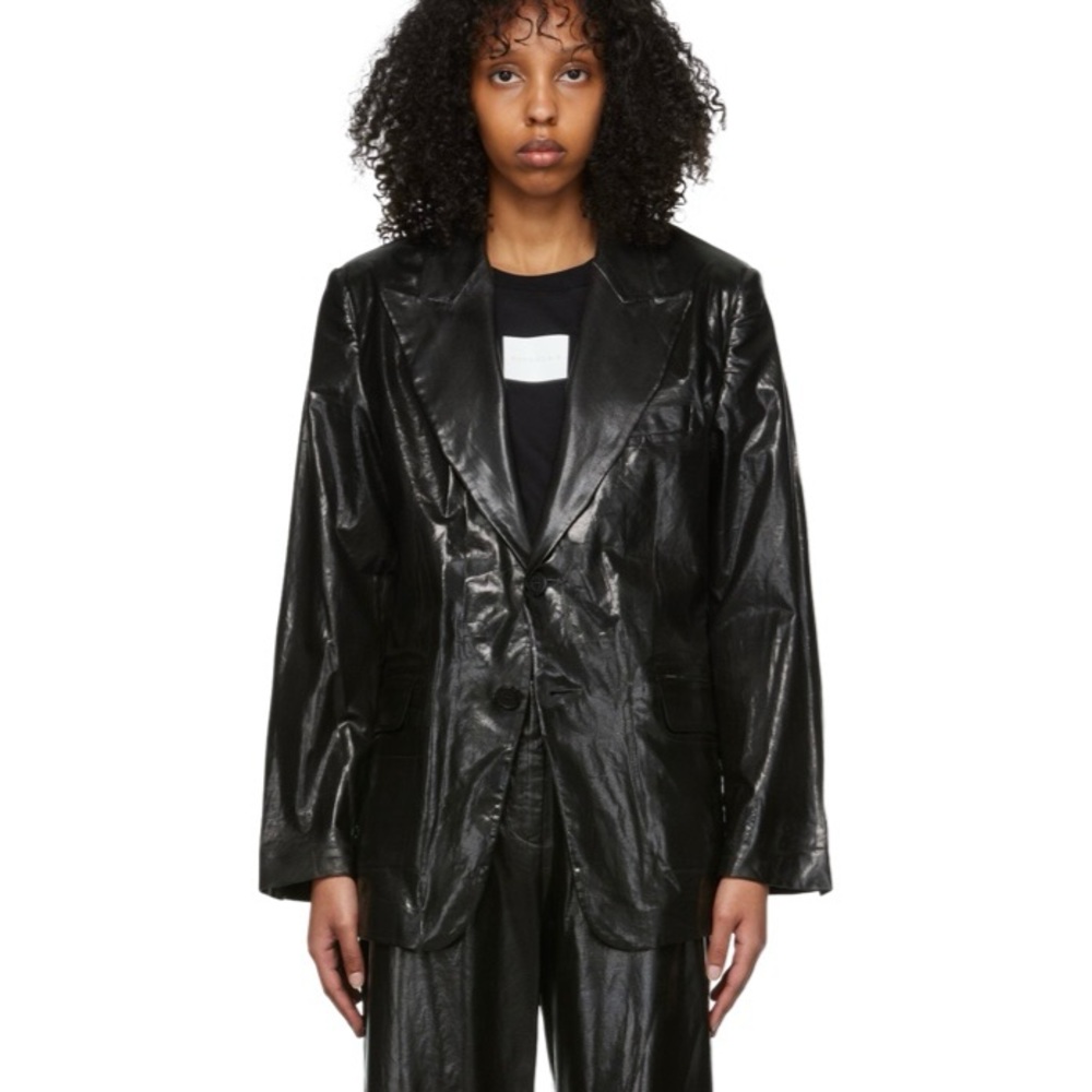 MM6 Margiela Black Faux-Leather Blazer